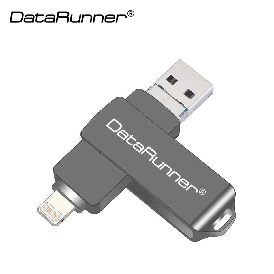Серый DataRunner USB флэш-накопитель портативный флэш-накопитель 32 Гб 64 Гб 128 usb-шнур 8 Гб 16 Гб Кле usb 3,0 Флешка для iPhone XS MAX/XR/X/8 Plus - Цвет: Серый