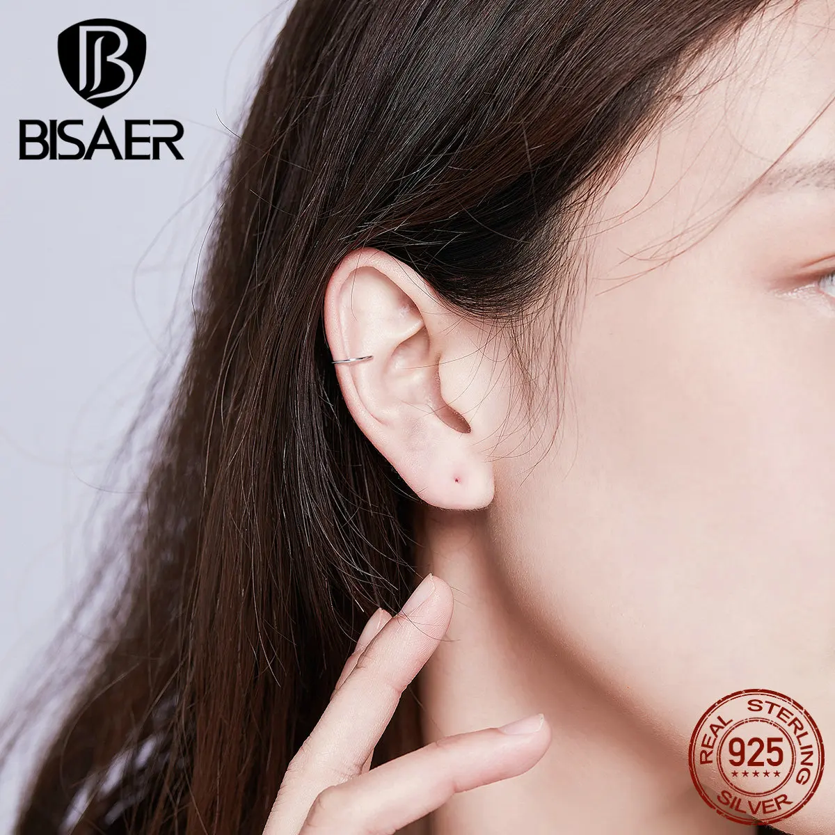 BISAER Аутентичные 925 пробы серебряные геометрические серьги-гвоздики для женщин простая линия женские свадебные серьги, ювелирные изделия ECE647