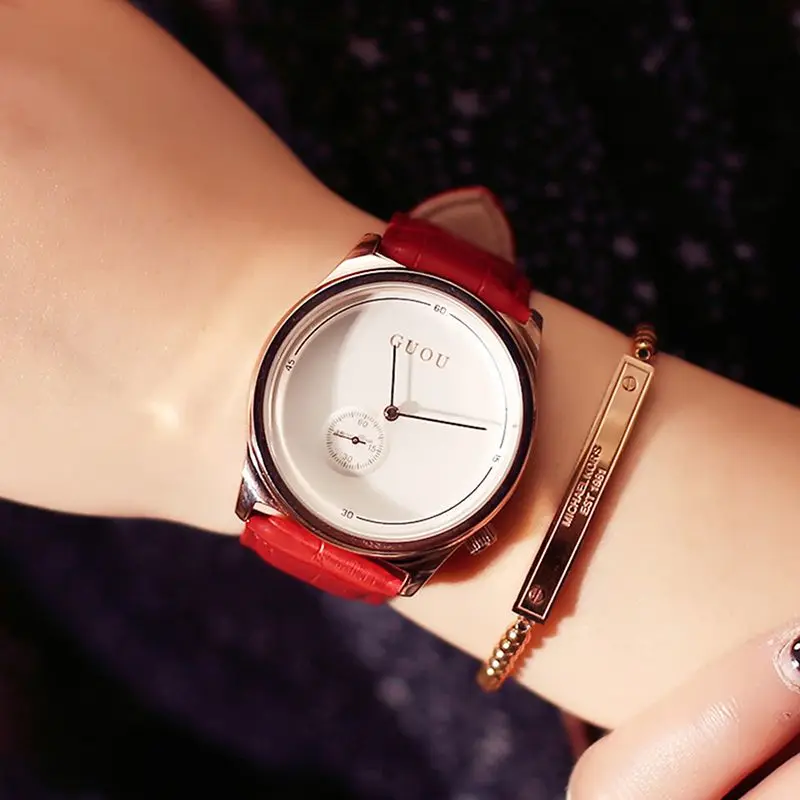 Натуральная кожа наручные Спортивные кварцевые женские часы на каждый день