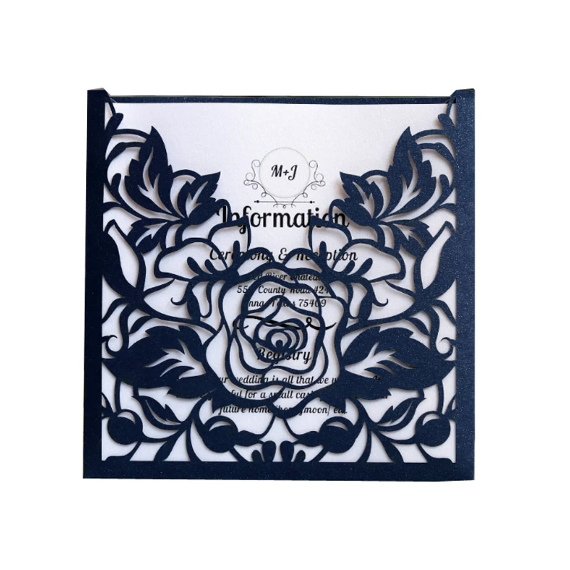 

50pcs Blue Laser Cut Wedding Invitations Card Paper Elegant Greeting Card Favor Customize Wedding Event Party Decorations