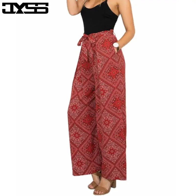 2017 Летний Новый Стиль Винтаж плед женские длинные штаны ремень Этническая прямые