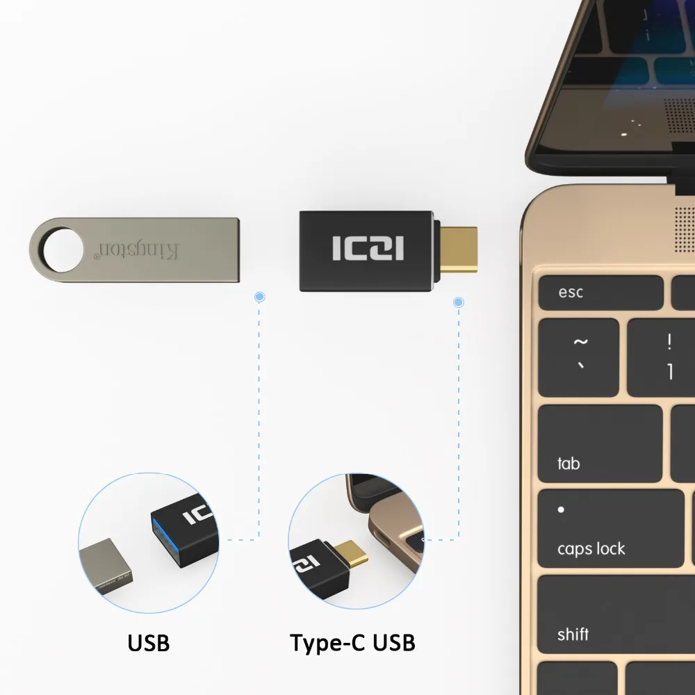ICZI 3 штуки Тип C папа USB 0 Женский OTG конвертер алюминиевый корпус позолоченный