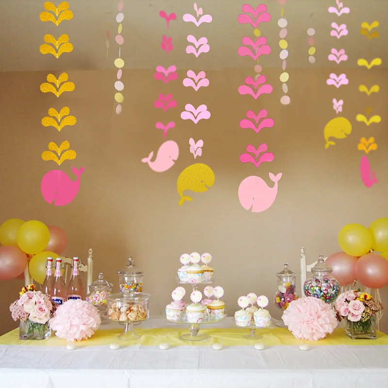 Детское украшение для душа милый розовый КИТ баннеры Вечерние Декорации с днем