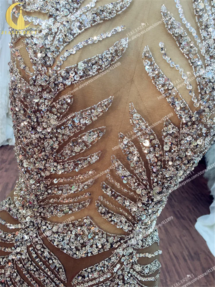 

Real Pictures Sexy Luxurious Brown High neck Full Sliver Bead Sequins Floor Length Party dresses Hot Sale Evening dresses AJ011