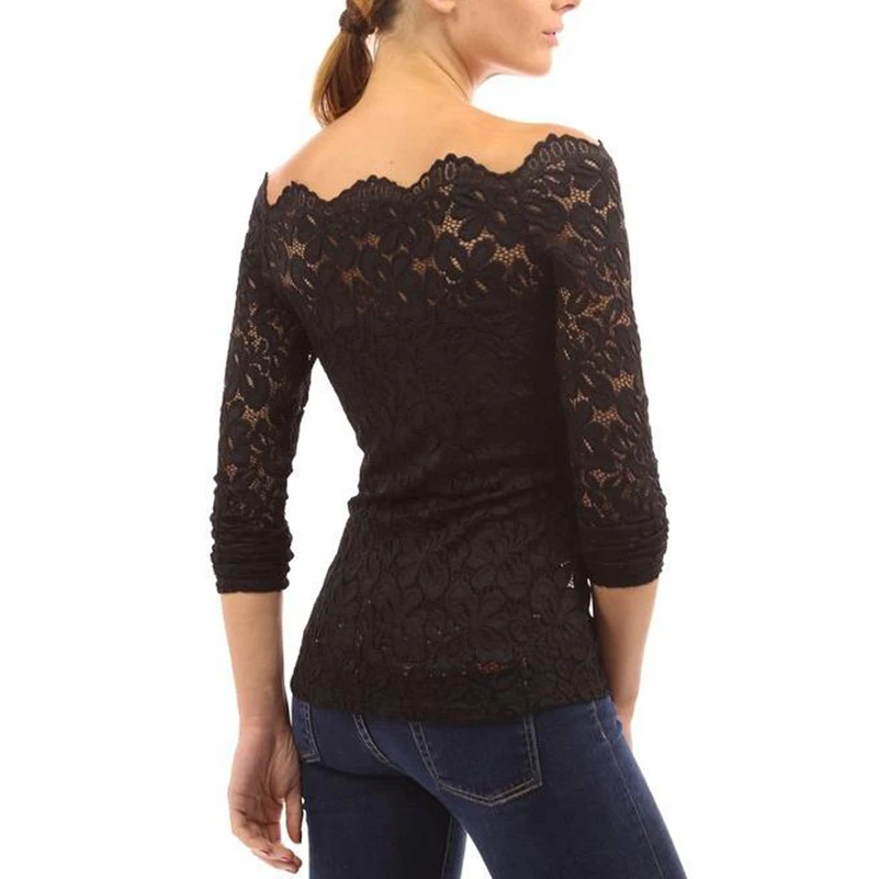 Женские кружевные блузки 2019 черные белые синие красные с открытыми плечами