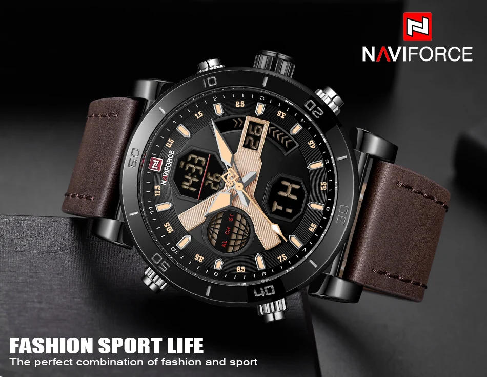 Топ люксовый бренд мужские спортивные часы NAVIFORCE мужские модные кварцевые цифровые часы мужские кожаные военные водонепроницаемые наручные часы