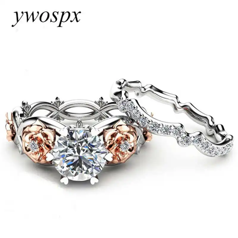 Ywospx 2 шт. австрийский CZ Кристалл Свадебные Кольца accessoryinifite любовь Нежная роза