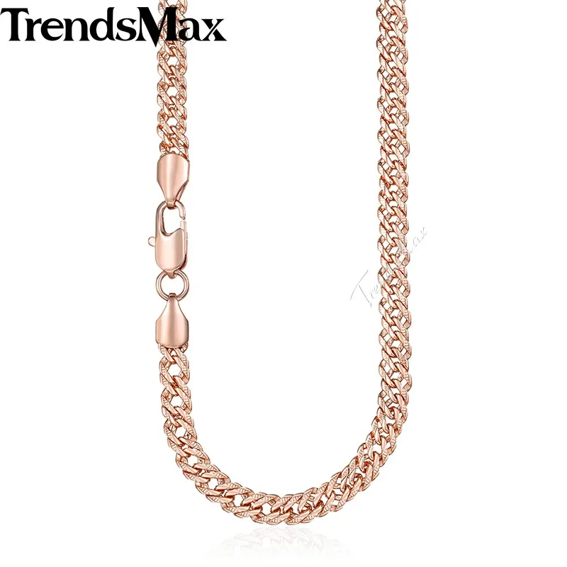Trendsmax, ювелирный набор, браслет, ожерелье для женщин, 585, розовое золото, заполненный, женский браслет, венецианское звено, цепочка, ожерелье, 5 мм, KGS280