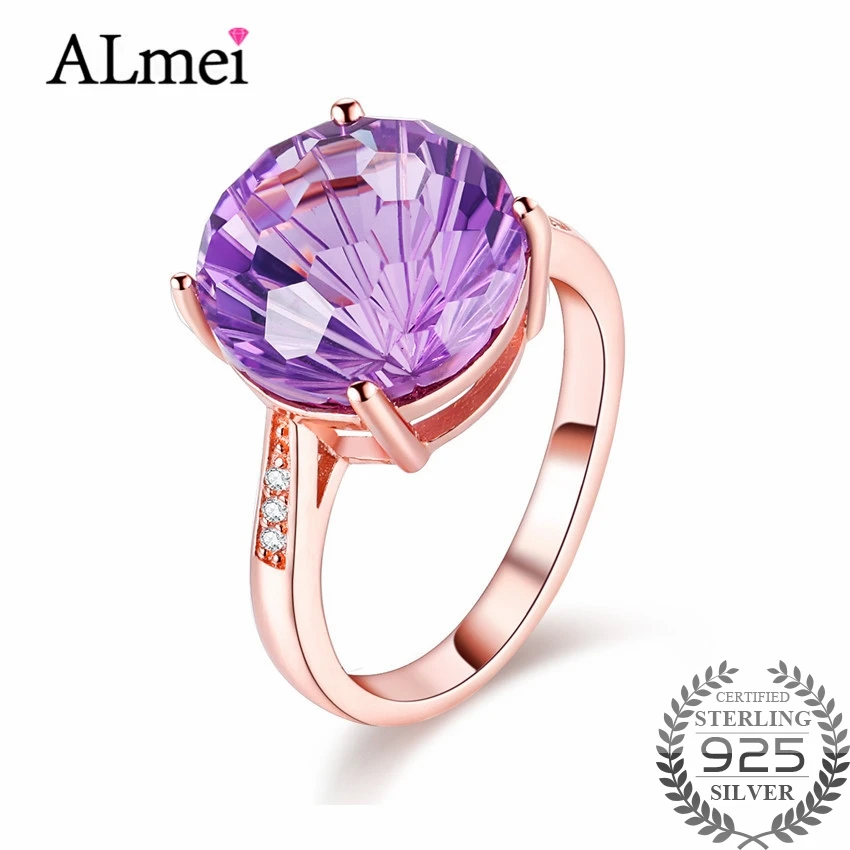 Almei женские 4ct Аметист розовое золото цвет обручальные кольца 925 пробы