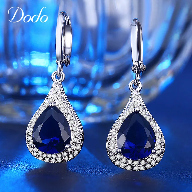 Женские серьги из серебра 925 пробы с синим кристаллом|shining crystal|925 sterlingwomen earrings crystal