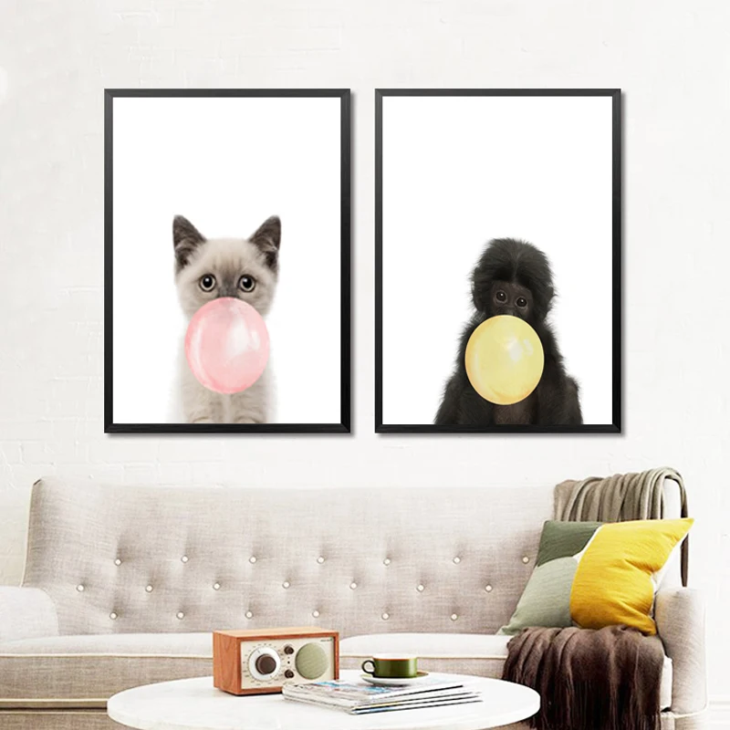 Nordic Cute Animals Zebra Giraffe Panda Canvas Painting Cartoon Bubbles Balloon Print Poster Art For Child Room | Дом и сад