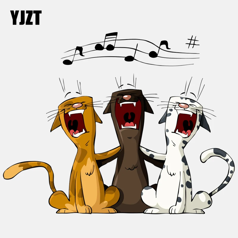 YJZT 16.5CM*12.6CM Interesting Three Singing Cats PVC Motorcycle Car Sticker 11-00920 | Stickers
