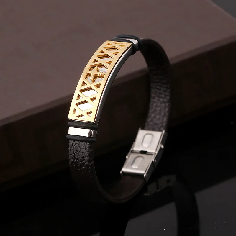 Lexile браслет религиозных черный кожаный Украшения для мужчин золото Цвет крест