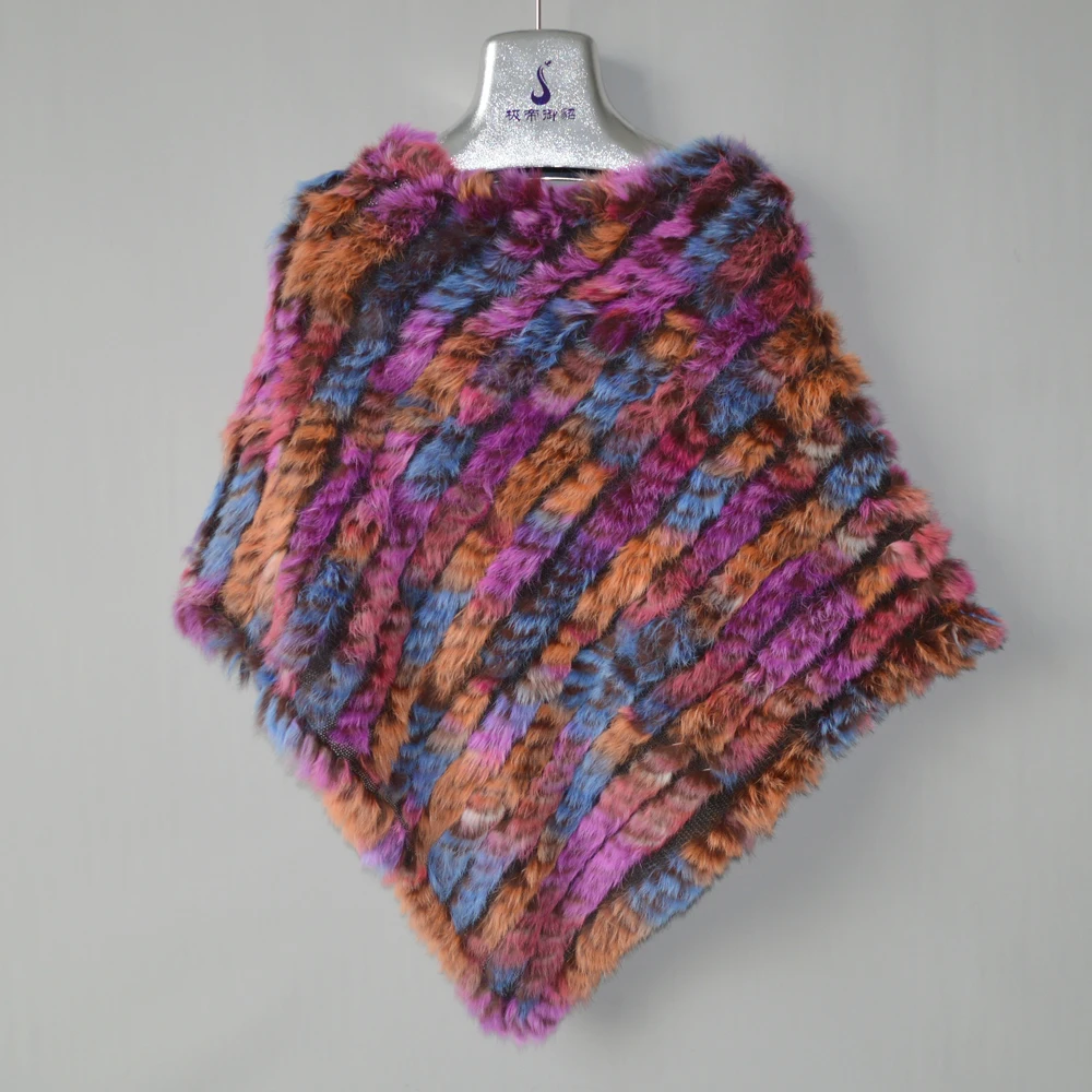 Лидер продаж Женский вязаный шарф пончо из натурального кроличьего меха на весну