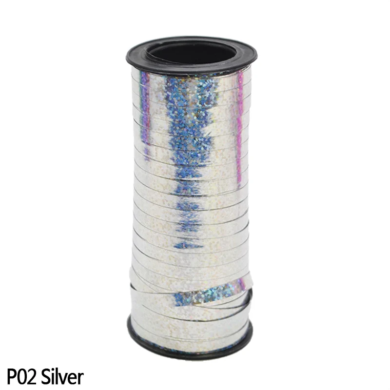 P02 Silver 100 ярд 5 мм Лазерная Лента для воздушных шаров с надписью «I Love You Happy Birthday», лента для печати в рулонах на день рождения, свадьбу, вечеринку, подарок, Декор, поделки своими руками - Цвет: P02 Silver