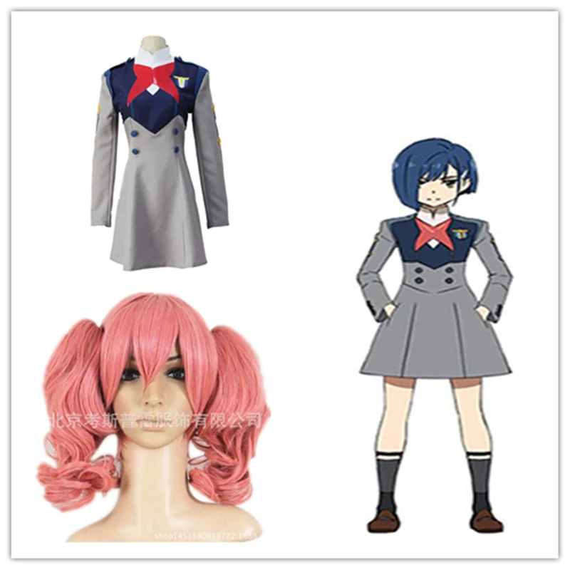 

Hot Anime DARLING in the FRANXX Cosplay Ichigo Code 015 Adult Women Uniform Dress wigs Cosplay Costume Halloween Carnival 2018