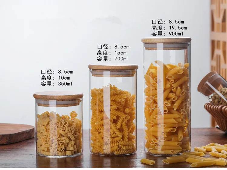 1 шт., стеклянная бутылка для хранения продуктов, Бамбуковая крышка, герметичный контейнер для зерен и орехов, контейнер для кухни, коробка для хранения продуктов, контейнер JM 004