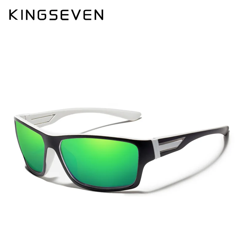 KINGSEVENsummer поляризованные солнцезащитные очки мужские роскошные брендовые дизайнерские зеркальные линзы с покрытием для упражнений солнцезащитные очки с коробкой - Цвет линз: green