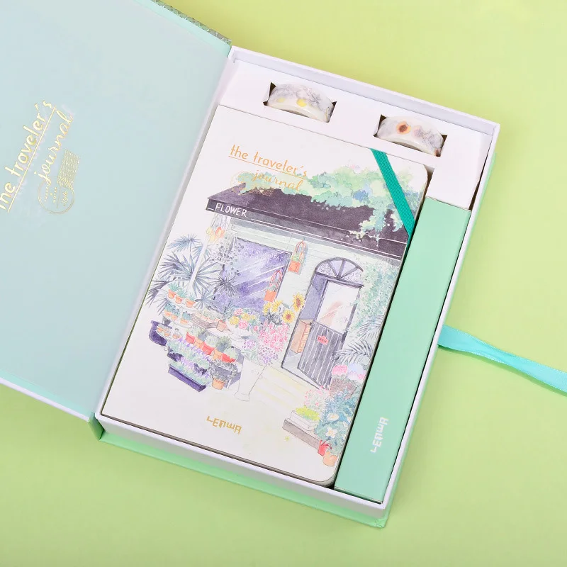 Flower Strore Корейский A5 блокнот Набор Kawaii милый планировщик Органайзер Dokibook личный дорожный дневник записные книжки+ 6 цветных ручек и ленты - Цвет: Flower Strore