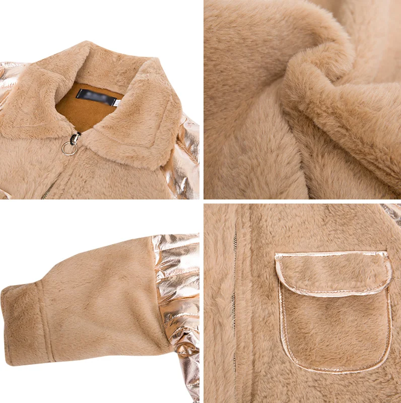 

Fur patchwork Bat long Sleeved parkas coats female thicken casual style jackets tops 2019 winter new fashion outerwear gx1524