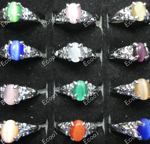 300Pcs New Fashion Cat-eye Opals Silver Plated Rings For Women WholeSale Jewelry Bulk Lots Free Shipping RL008