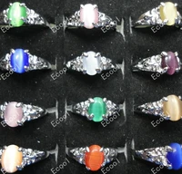 300pcs new fashion cat eye opals silver plated rings for women wholesale jewelry bulk lots free shipping rl008