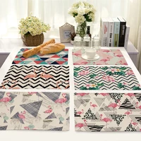 kitchen cotton linen tableware mat flamingo geometric wave pattern rectangular placemat napkin insulation pad 42x32cm
