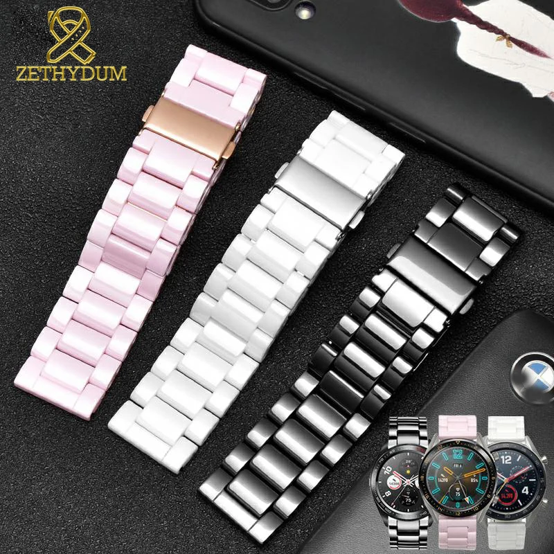 Керамический ремешок для часов 22 мм, ремешок для часов huawei Honor Dream Magic Ticwatch, спортивные Смарт-часы, браслет розового цвета