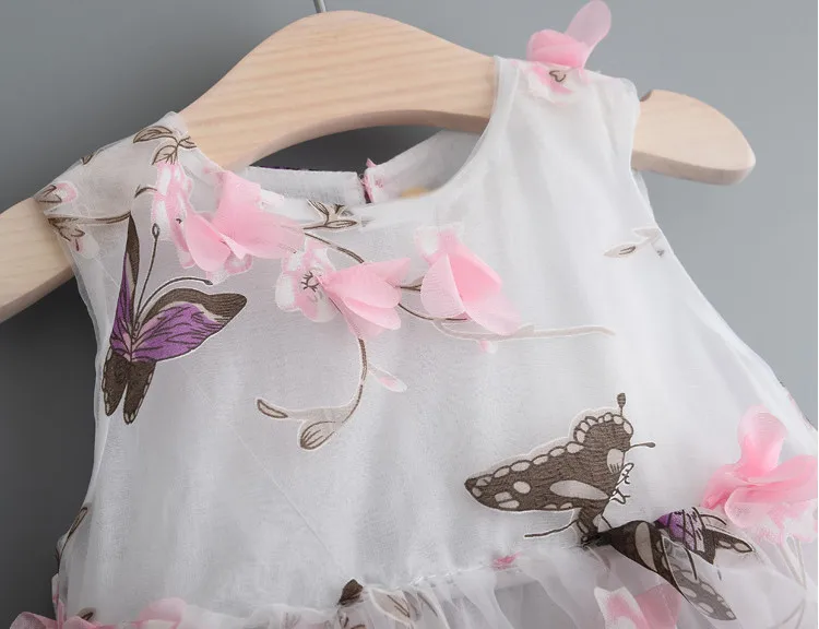 Новые 2016 девочек платье мода бабочка печать жилет принцесса платья кружева