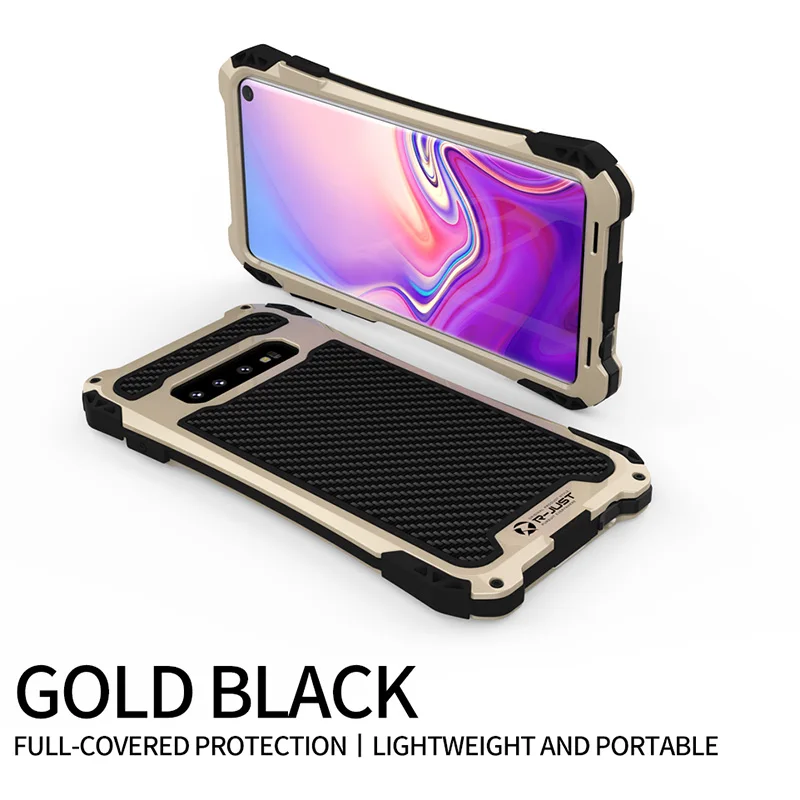 black gold Противоударный защитный чехол для samsung S10 5G plus, чехол из алюминиевого металла и углеродного волокна, силиконовый чехол для samsung Note 10 Plus, роскошный - Цвет: black gold