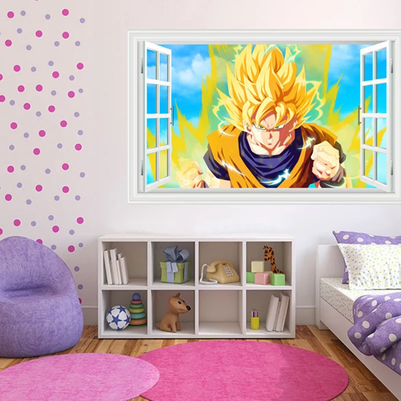 Большой Размеры! 90*60 см Dragon Ball Супер Saiyan аниме окна Стикеры 3D визуальный эффект Kakarotto обои Стикеры s ST20