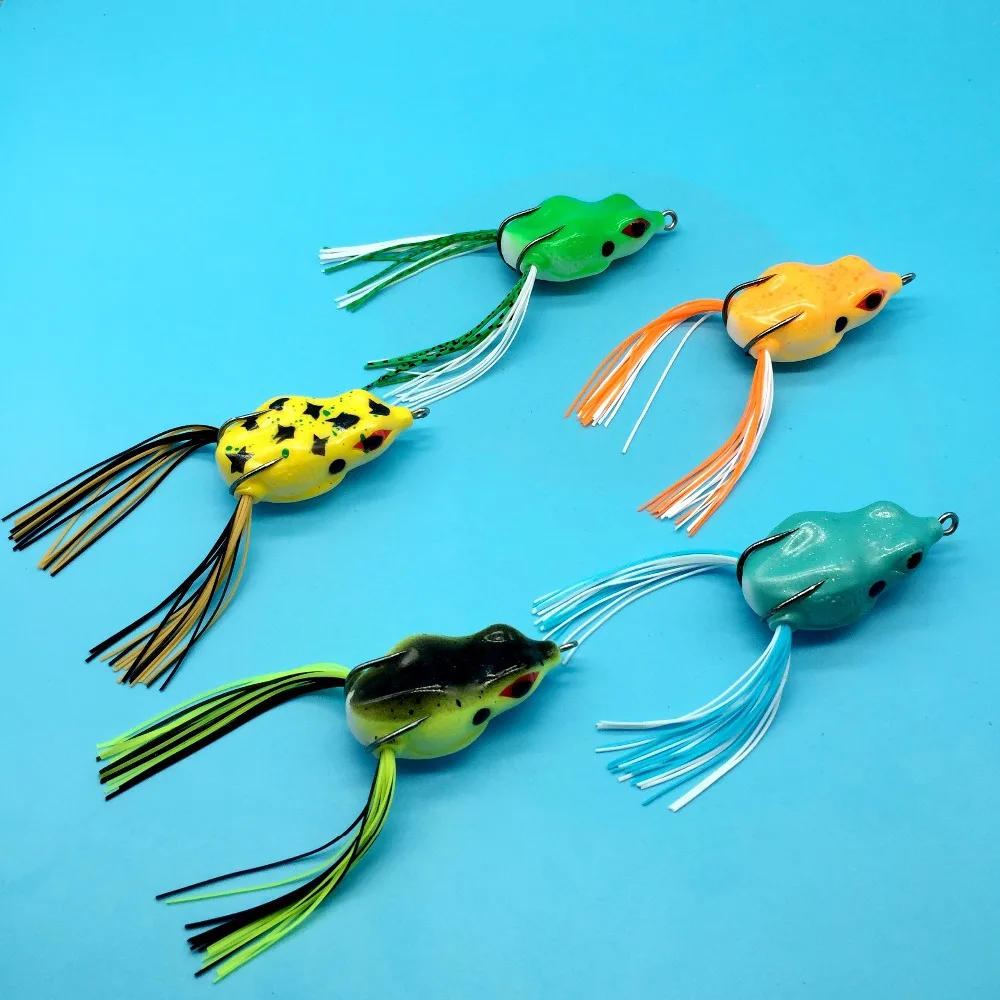 HOOFISH 5 шт./лот+ 1 коробка лягушка приманка, наживки 10G/5,5 см Топ воды Рэй лягушка силиконовый приманка для карпа рыболовные снасти