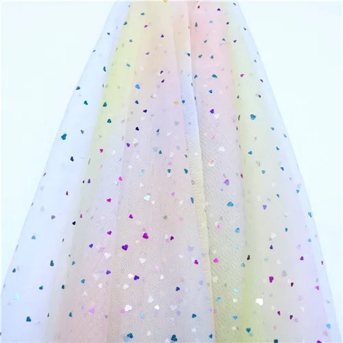 Love-L-pink 5m/lot 1.5m Width Rainbow Moon&star&love Heart Mesh Fabric Gauze Tulle Tissue Kids Tutu Dress Fabric DIY Sewing Accessories - Цвет: Love-L-pink