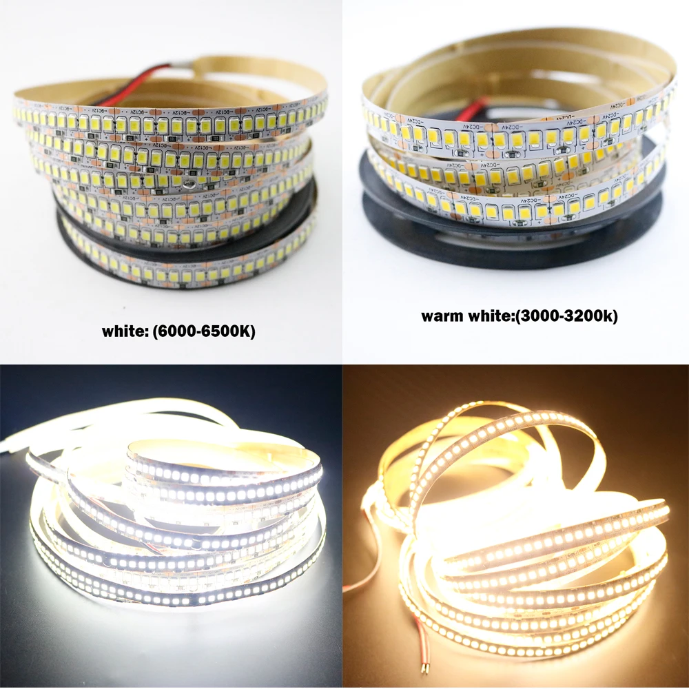 Светодиодный полосы 2835 SMD 1200 светодиодный чип 12V 24V светодиодный гибкий PCB светильник светодиодный задний светильник полосы светодиодный лента 240 светодиодный/m Белый/теплый белый, 1 м, 2 м, 5 м