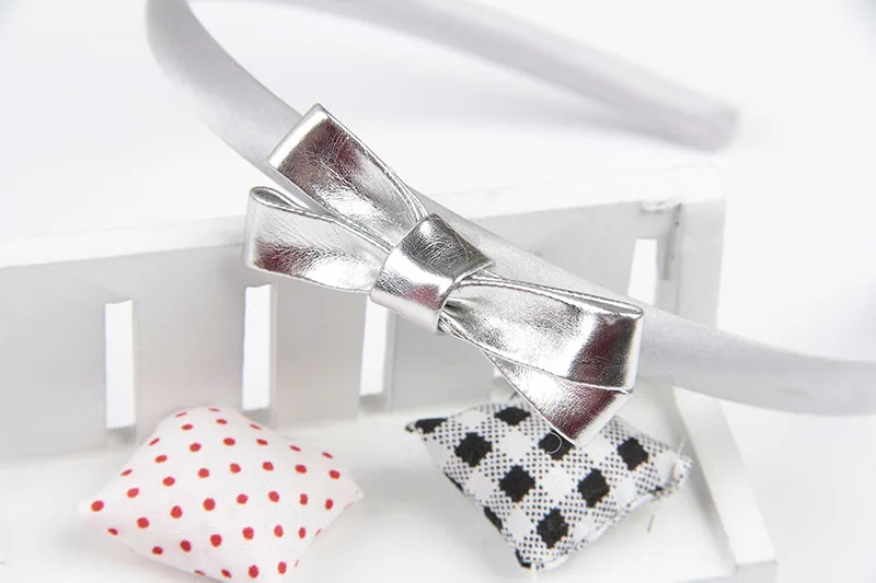 2 шт./лот простой дизайн золотые/серебристые кожаные банты повязка на голову для