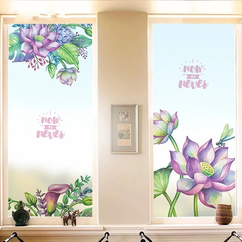 Цветная статическая липкая стеклянная пленка lotus наклейка на окно цветная