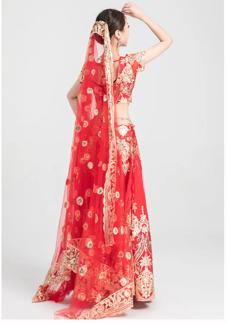 Женский Свадебный костюм Sarees индийский в этническом стиле Lehenga Choli топ + юбка шарф