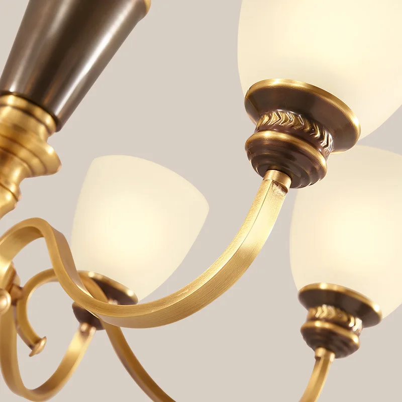 Фото DX Современная медная люстра Led канделябры люстры для спальни гостиной умный DX Современная медная люстра Led канделябры люстры для спальни гостиной умный
