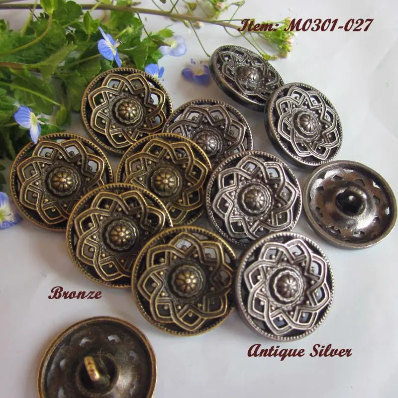 50 шт. 20 мм бронза/античное серебро полые резные металлические кнопки для пальто