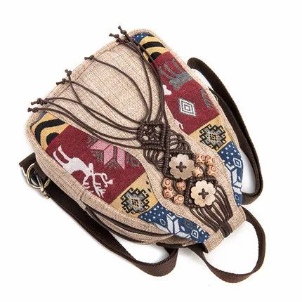 

Fashion National String appliques Women Shopping backpacks!Nice Animal Appliques Lady Small backrack Multi-use Canvas Backruck