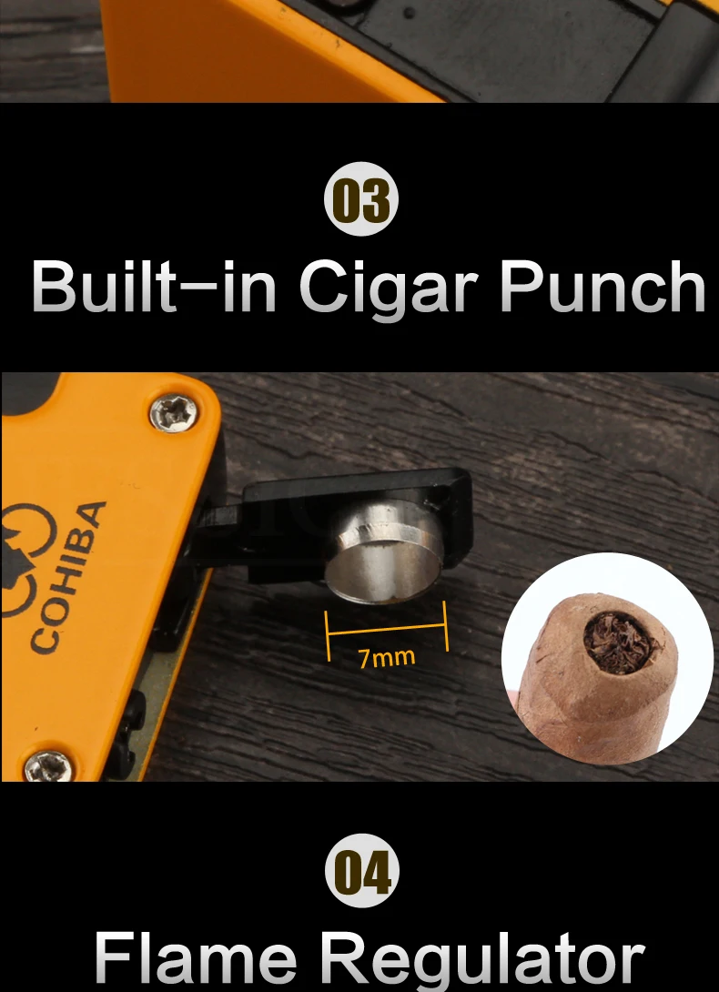 COHIBA металлическая Бутановая Зажигалка, мини ветрозащитная 1 струйный фонарь, зажигалки для сигарет, аксессуары для сигар, подарочная упаковка