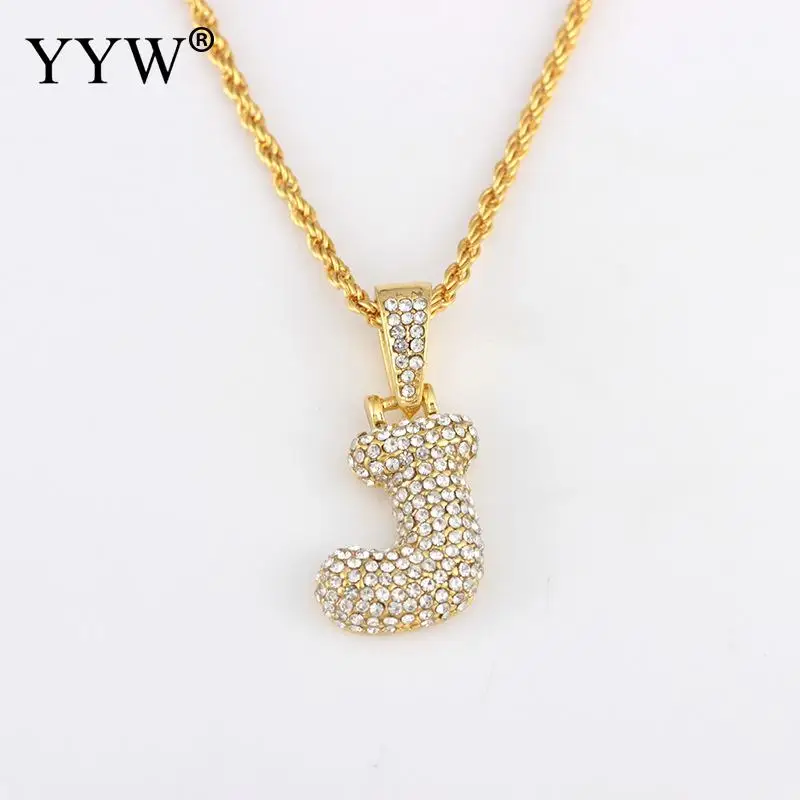 j Cubic Zirconia Hip Hop Chain Neckalce A-Z Custom Name Bubble Initial Letter Necklaces& Pendant Charm For Women Men Jewelry - Окраска металла: j
