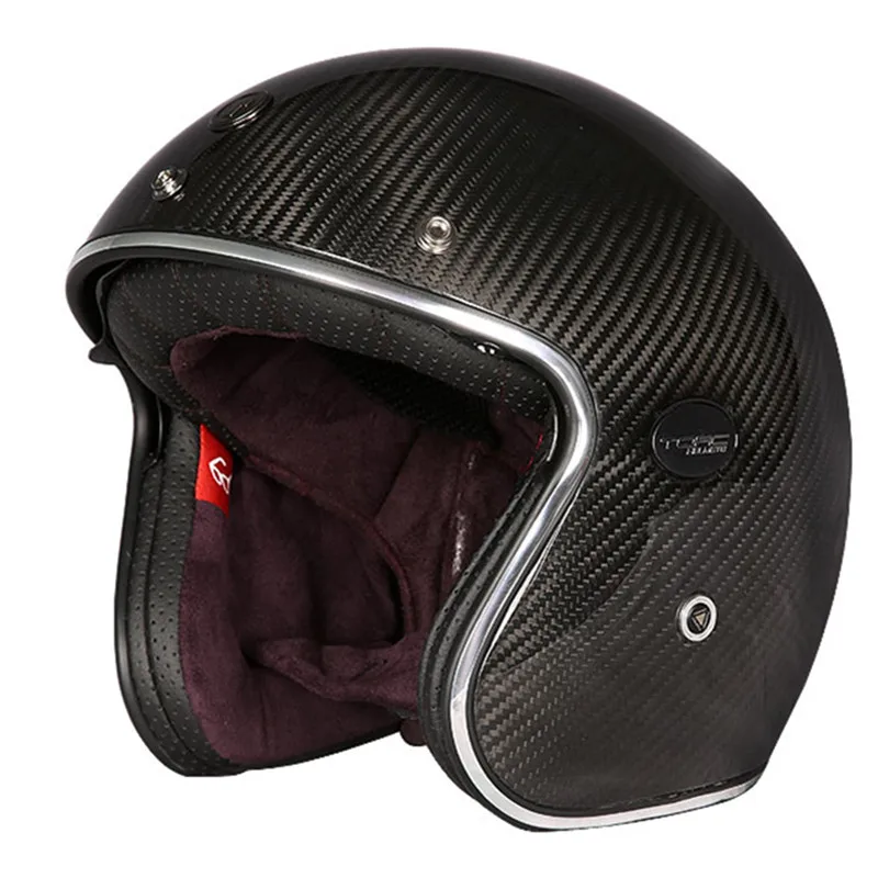 Мотоциклетный шлем с открытым лицом углеродное волокно внутренними черными