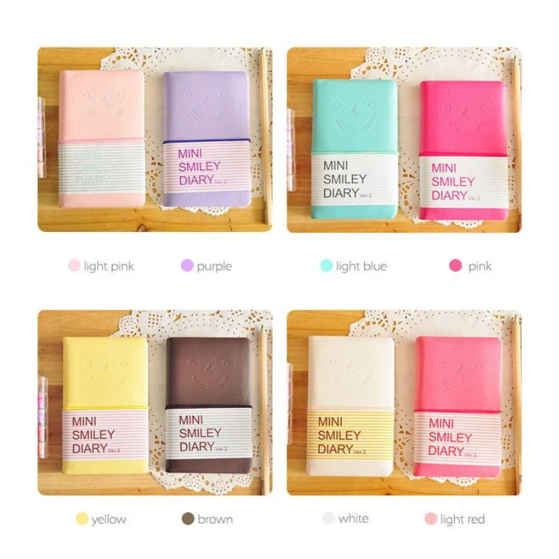 Candy Colors Mini Smile Diary Charming Cute Notebook Paper Leather Memopad Note Pad Journal Sationery Pocketbook School Supplies |
