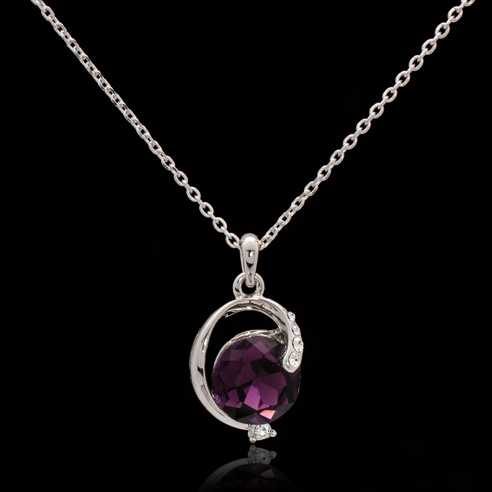 Wholesale Purple Austrian Rhinestone Zircon Charm Necklace Chain Plated Really Rhodium for Girl Kids Christmas Gift | Украшения и