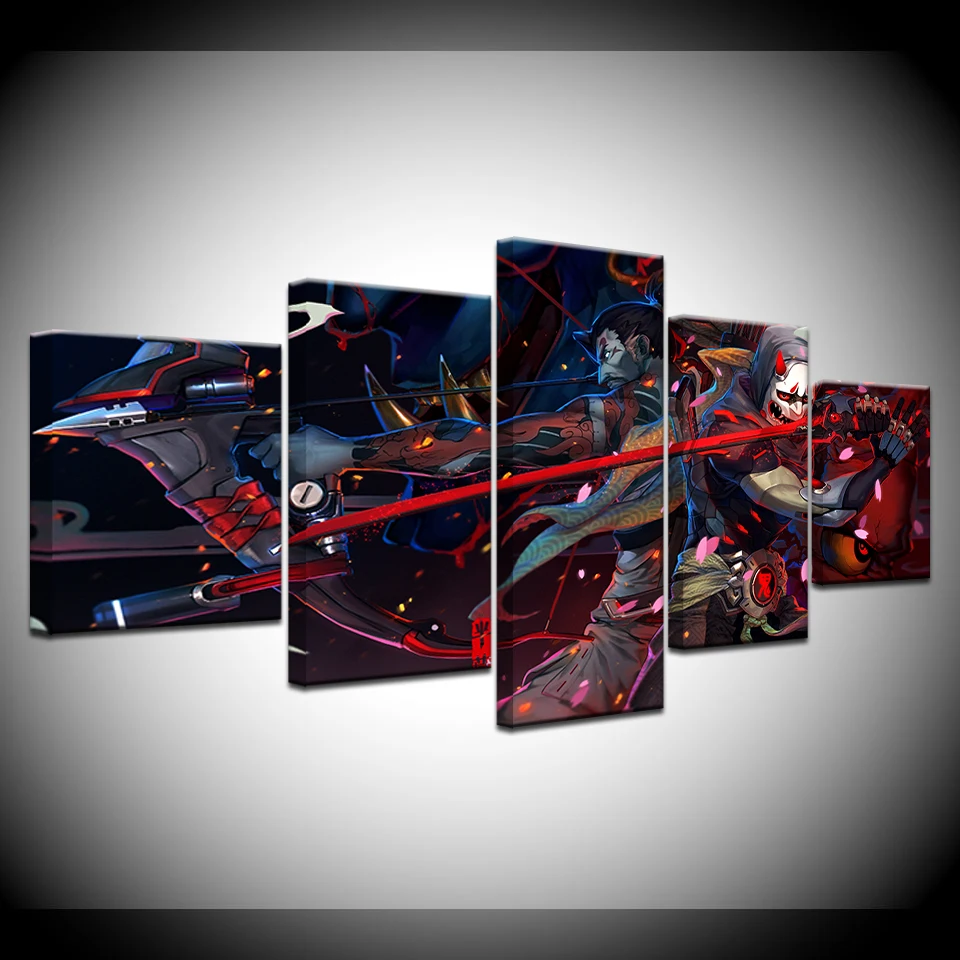 5 панельных часов pioneer Genji и Hanzo, настенное художественное оформление на холсте, домашний декор, спальня, игра, модульный постер, художественн... (art.: 7acbba659) - 7acbba659