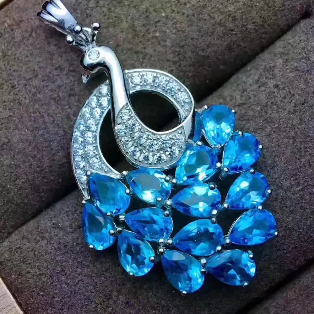 Подвеска Феникс из серебра s925 пробы натуральный голубой топаз 4*6 мм