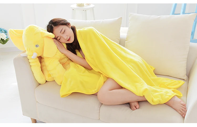 yellow Ins/милый слон, подушка, плюшевая игрушка, кукла, одеяло, двойное использование, комфорт для ребенка, сопроводительное, Спящая кукла, покрывало для сна - Цвет: yellow