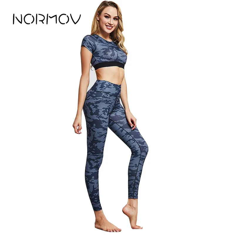 Женский спортивный комплект NORMOV Camo повседневный для йоги топ леггинсы с высокой