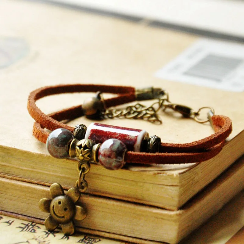 10 шт./лот женский мужской браслет с подвесками в виде цветка бронзовые